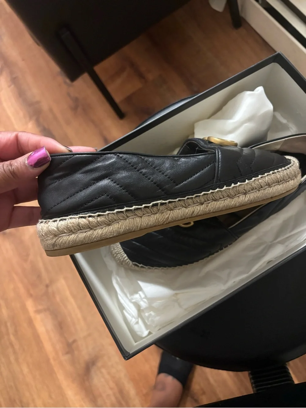 Gucci Black Quilted Dress woman Moccasin with Gold Horsebit